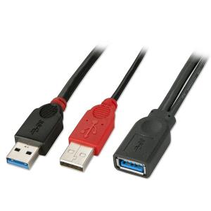 USB 3.0 Dual Power Cable, 2 X Type A To Type A Female 50cm