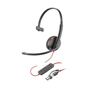 Headset Blackwire 3210 - Monaural - USB-c + USB-C/A Adapter - Bulk