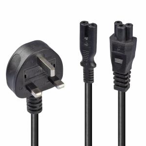 Extension Splitter Cable - 1 X Uk 3 Pin Plug To Iec C5 And Iec C7 - 2.5m - Black