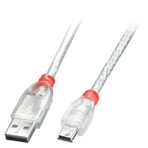 Cable - USB2.0 Type A Male To USB Mini-b Male - Transparent - 5m