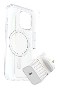 Bundle / Apple iPhone 16 - Symmetry Clear MagSafe / Premium Glass / UK USB-C Wall Charger 30W - white