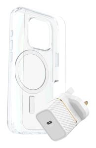 Bundle / Apple iPhone 16 Pro - Symmetry Clear MagSafe / Premium Glass / UK USB-C Wall Charger 30W - white
